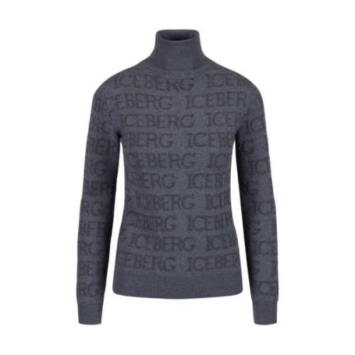 Iceberg Logo Jacquard Mock-neck Sweater Gray, Dam