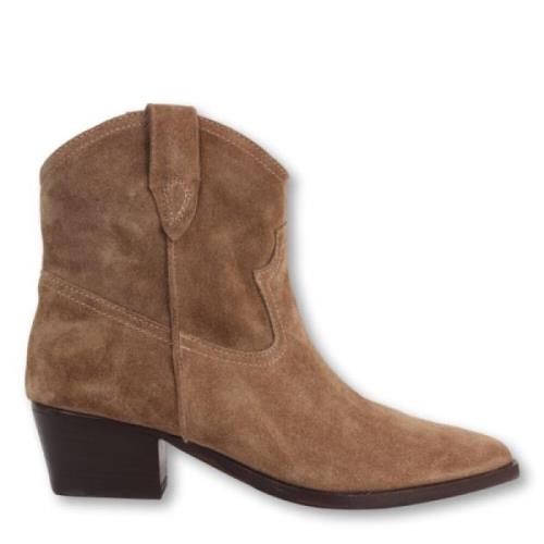 Julie Dee Beige Läder Ankel Boot Brown, Dam