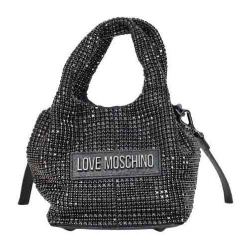 Love Moschino Svart handväska med strass och logotyp Black, Dam