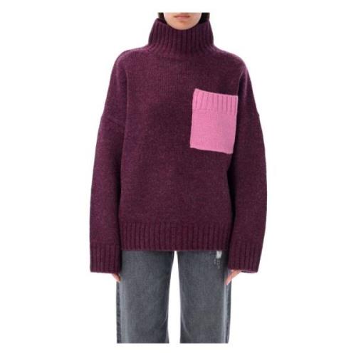 JW Anderson Plum Patch Pocket High Neck Stickat plagg Purple, Dam