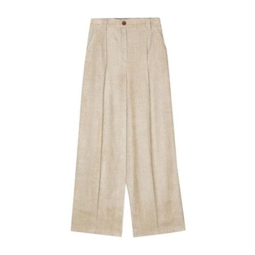 Alysi Beige Corduroy Straight Leg Trousers Beige, Dam