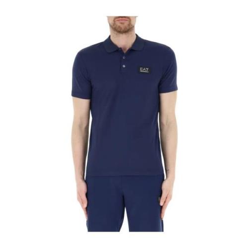 Emporio Armani EA7 Blå Polo T-shirt Logo Basic Blue, Herr