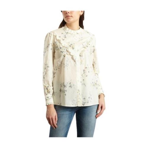 A.p.c. Vit Blommig Italiensk Bomull Ruffle Blus Beige, Dam