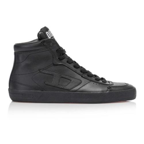 Diesel Svarta läder Mid Top Sneakers Black, Herr