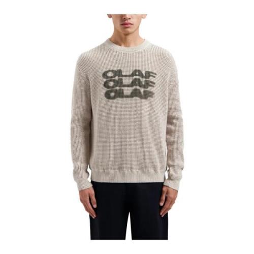 Olaf Hussein Vaffelstickad Crewneck Tröja Beige, Herr