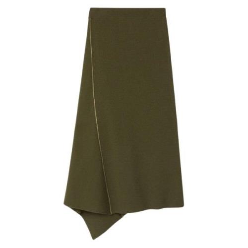 AZ Factory Lyxig Ribbad Asymmetrisk Midi Kjol Green, Dam