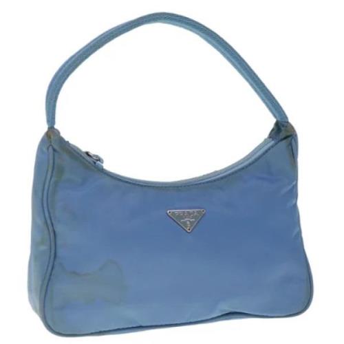 Prada Vintage Pre-owned Nylon handvskor Blue, Dam