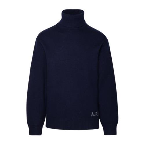 A.p.c. Blå Ull Turtlenecktröja med Ribbad Krage Blue, Herr