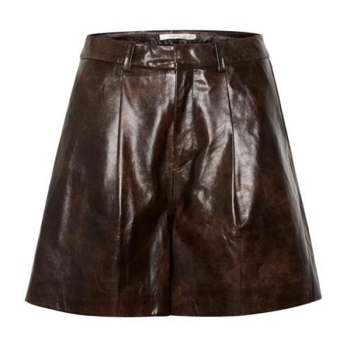 Gestuz Hög Midja Brun Lädershorts Brown, Dam