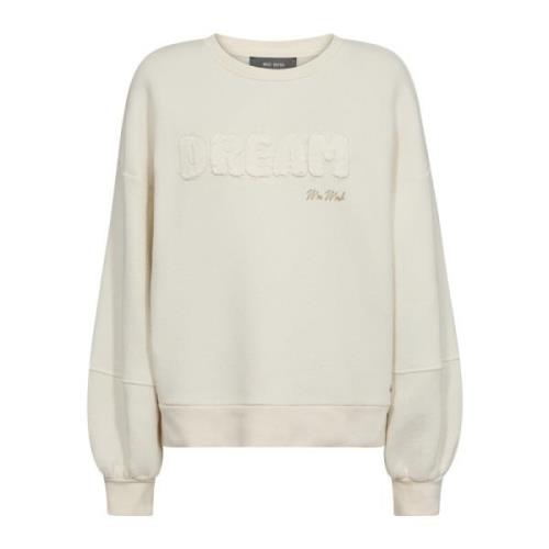 MOS Mosh Sweatshirt med Puffärm och Motiv Beige, Dam