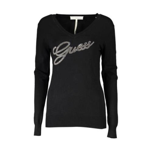 Guess Elegant V-ringad tröja med strass Black, Dam