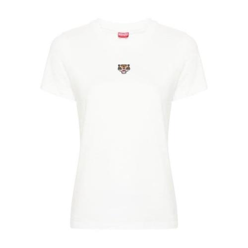 Kenzo Vit T-shirt med Lucky Tiger brodyr White, Dam