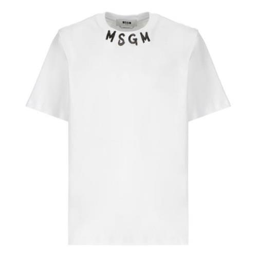 Msgm Vit Bomull T-shirt med Logotyp White, Herr