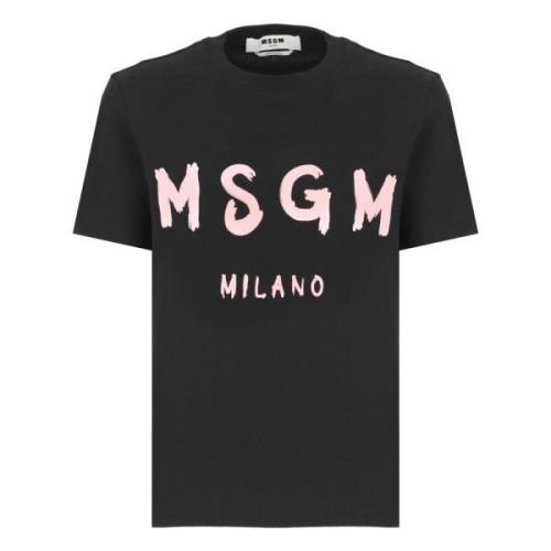 Msgm Svart Bomull T-shirt med Logotyp Black, Dam