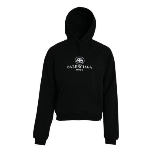 Balenciaga Svart Bomull Logo Hoodie Black, Herr