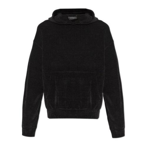 Emporio Armani Ribbed Hoodie Black, Herr