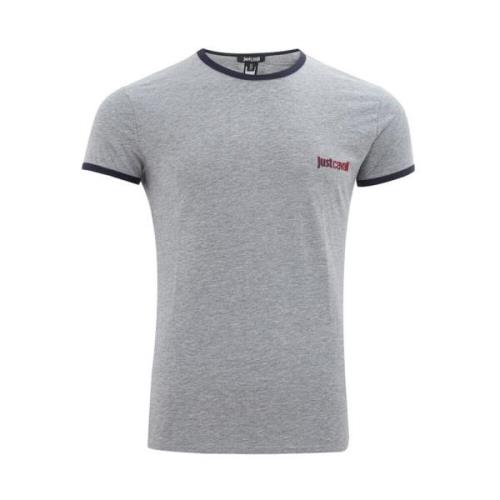 Just Cavalli Elegant gr bomull T-shirt fr mn Gray, Herr