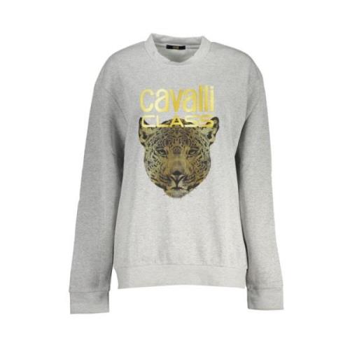 Cavalli Class Grå Fleece Sweatshirt med Rund Hals Gray, Dam