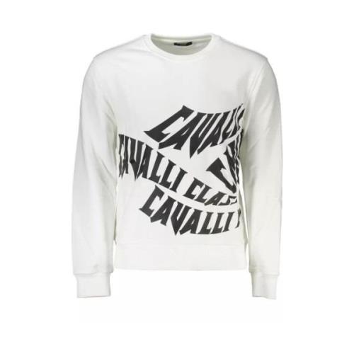 Cavalli Class Elegant vit borstad logosweatshirt White, Herr