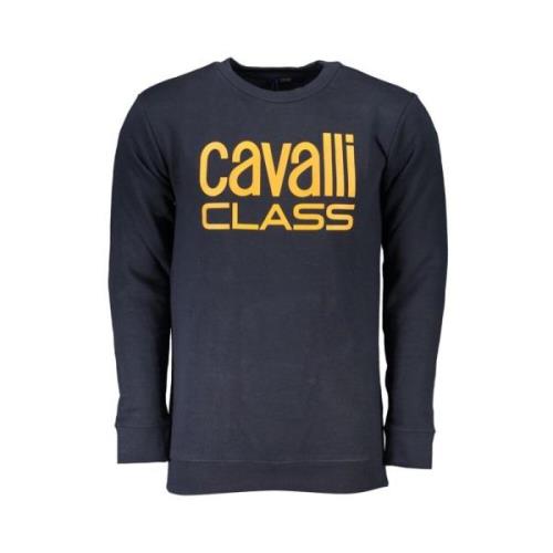 Cavalli Class Blå Bomullströja med Print Logo Blue, Herr