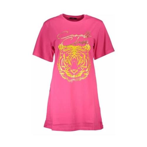 Cavalli Class Stiligt Rosa Bomull T-shirt med Signaturtryck Pink, Dam