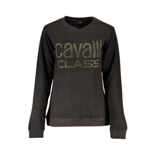 Cavalli Class Svart Bomullströja med Rhinestone Logo Black, Dam