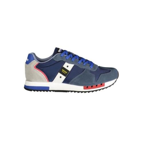 Blauer Sportig Polyester Sneaker med Kontrastdetaljer Blue, Herr