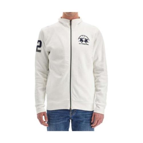 La Martina Vit Bomull Zip Sweatshirt med Logotyp White, Herr