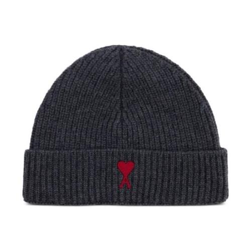 Ami Paris Heater Grey Red Beanie Gray, Herr