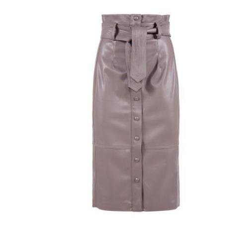 Nenette Beige Faux Leather Midi Skirt Brown, Dam