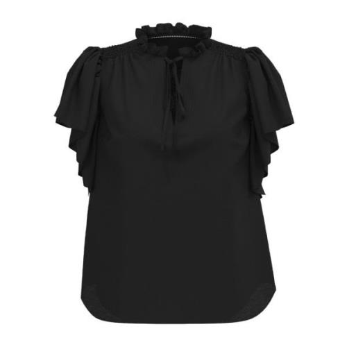 Co'Couture Volangtopp Blus med Bandhals Black, Dam