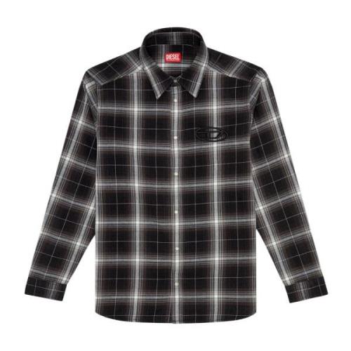 Diesel Oval D Broderi Madras Skjorta Black, Herr