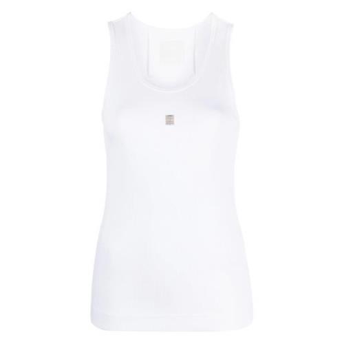 Givenchy Vit Ribbad Tanktop med Metallisk Detalj White, Dam