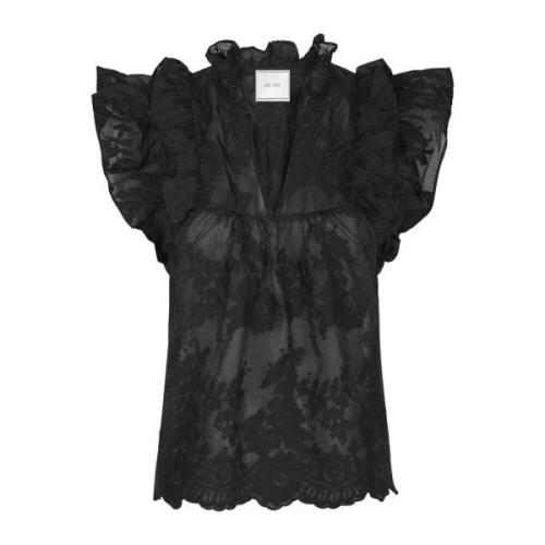 Neo Noir Elegant Broderad Blus Svart Black, Dam