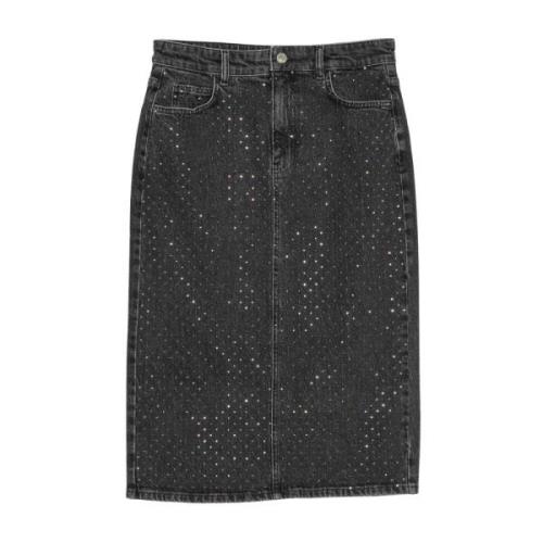 Twinset Denimkjol med Strassapplikationer Black, Dam