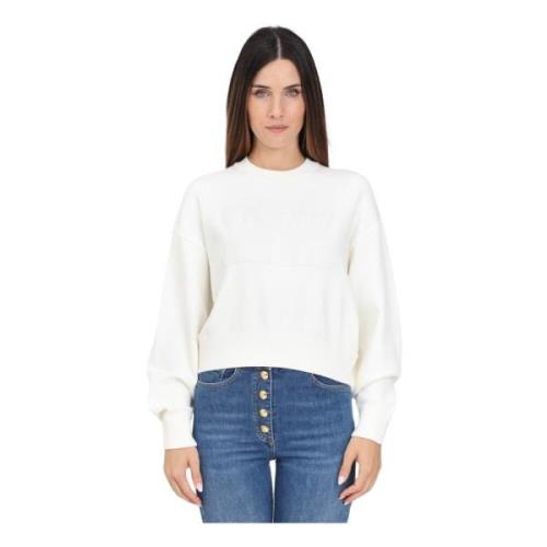 Elisabetta Franchi Cropped Crewneck Sweater Ivory White, Dam