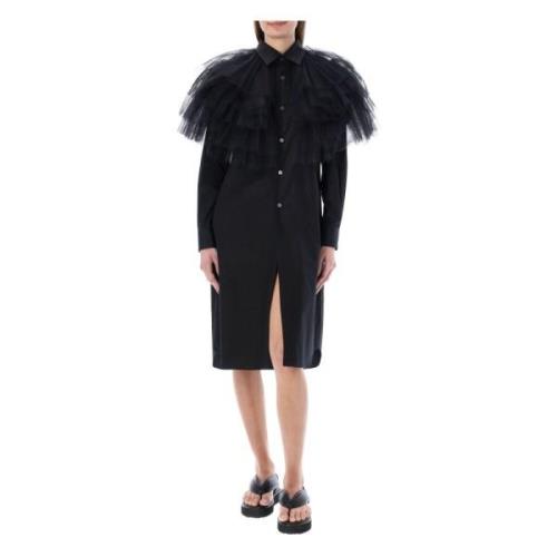 Comme des Garçons Svart Tulle Volang Krage Skjortklänning Black, Dam