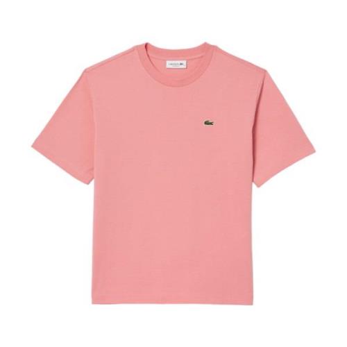 Lacoste Rosa T-shirt med Ribbad Krage Pink, Dam