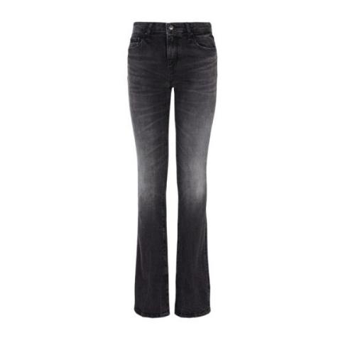 Armani Exchange Svarta Slim-Fit Jeans med Sidovärld Detalj Black, Dam