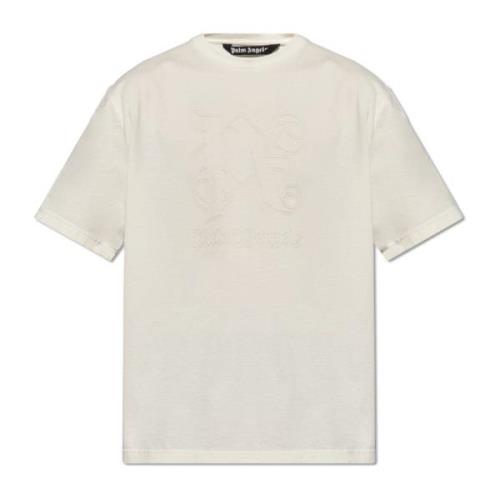 Palm Angels T-shirt med logotyp Beige, Herr