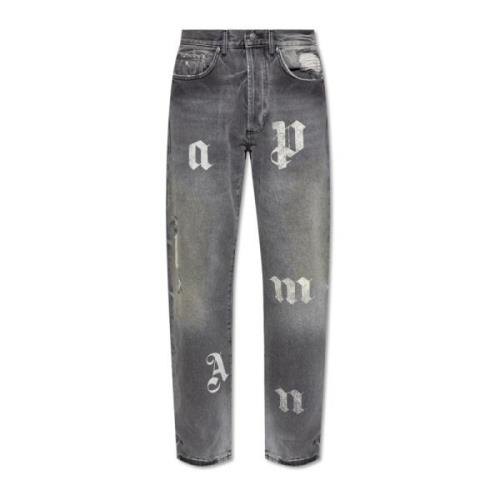 Palm Angels Jeans med rå finish Gray, Herr