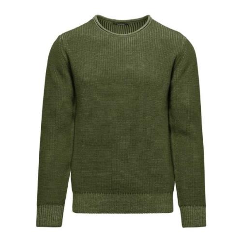 BomBoogie Ribbad ullblandad crewneck tröja Green, Herr