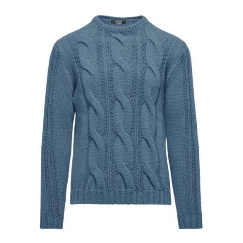 BomBoogie Herr Rundhalsad Ullstickad Pullover Blue, Herr