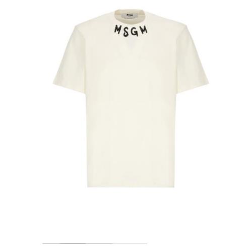 Msgm Herr Ivory Bomull T-shirt med Logo Beige, Herr