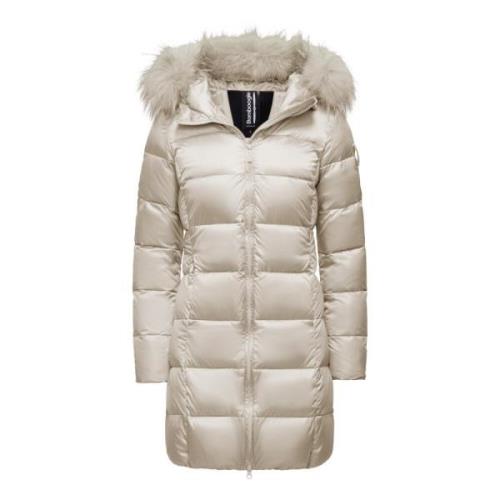 BomBoogie Ljus Nylon Huva Päls Puffer Beige, Dam