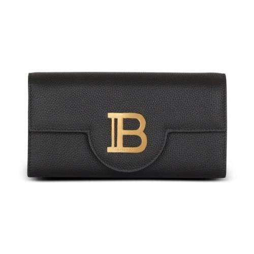 Balmain B-Buzz Wallet On Chain i kornläder Black, Dam