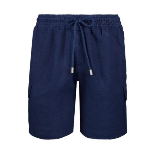 Vilebrequin Solid Linne Cargo Bermuda Shorts Blue, Herr