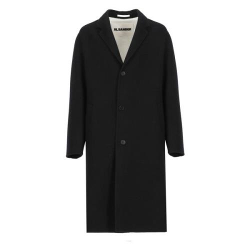 Jil Sander Svart Ull Dubbelknäppt Kappa Black, Herr