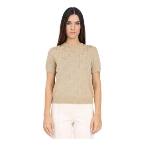 Ralph Lauren Kortärmad Jacquard Logo T-shirt Beige, Dam