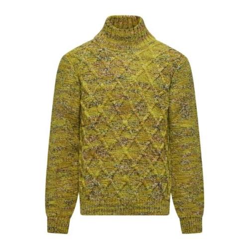 BomBoogie Multifärgat Garn Turtleneck med Flätmönster Yellow, Herr